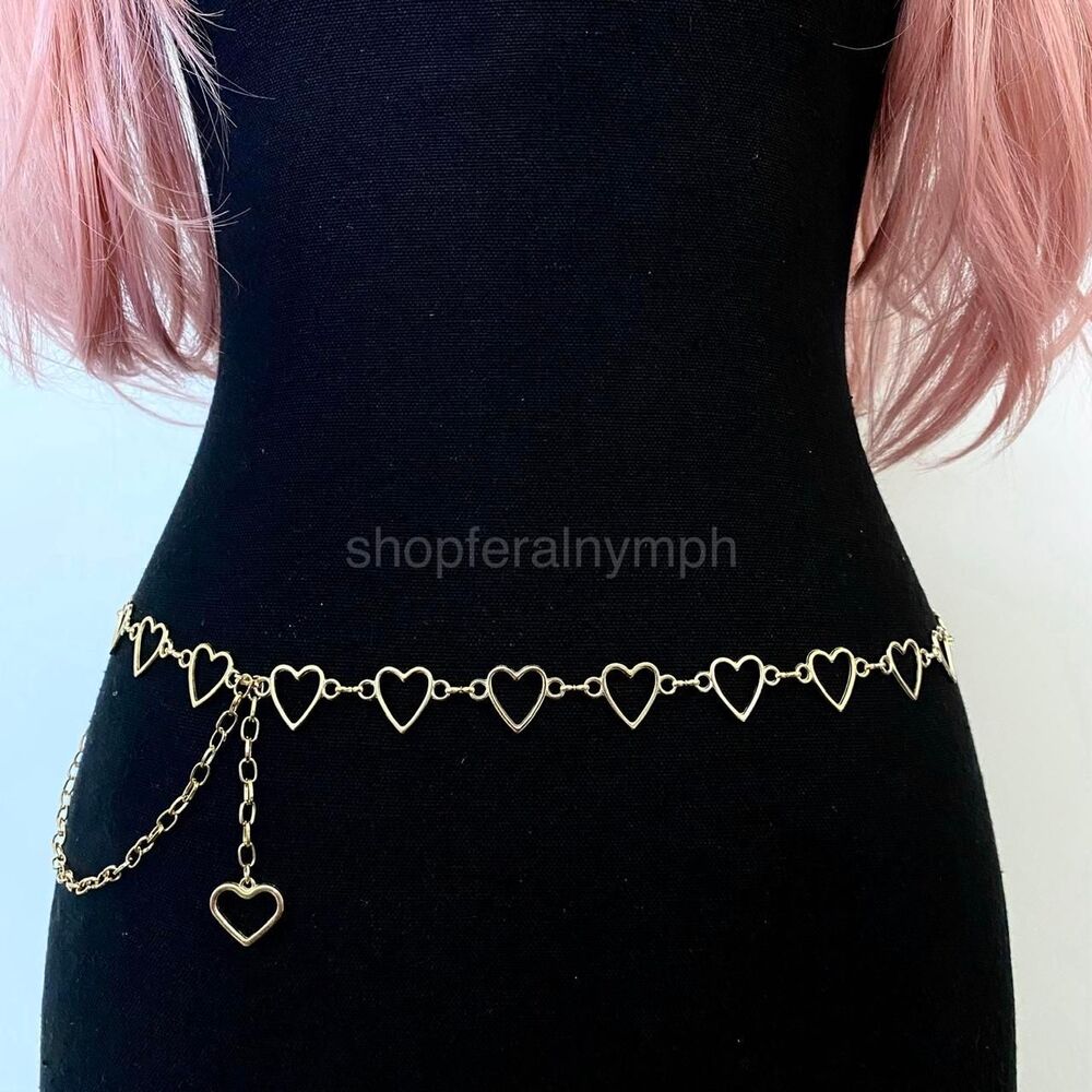 Gold Y2K Open Heart Link Waist Chain Belt, Fits 19 to 39 Inches, X7GA1362